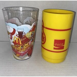 Big Cheese Pizza Coca Cola Plastic Mug Cup & Coca Cola McDonald's Plastic Cup